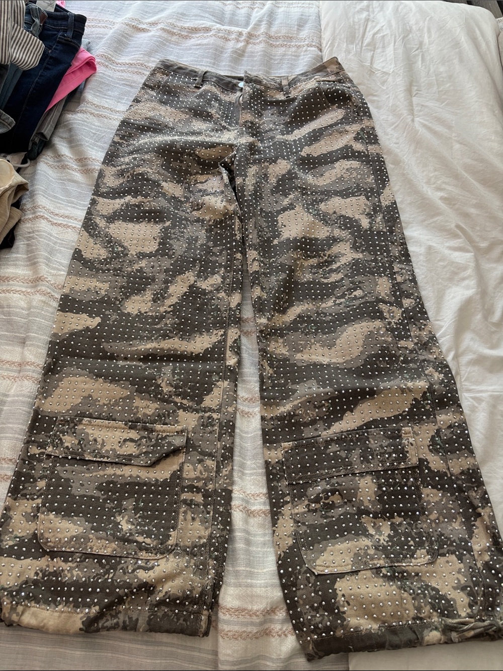 Fashion Nova Camouflage Cargo Jeans with Silver Studs
